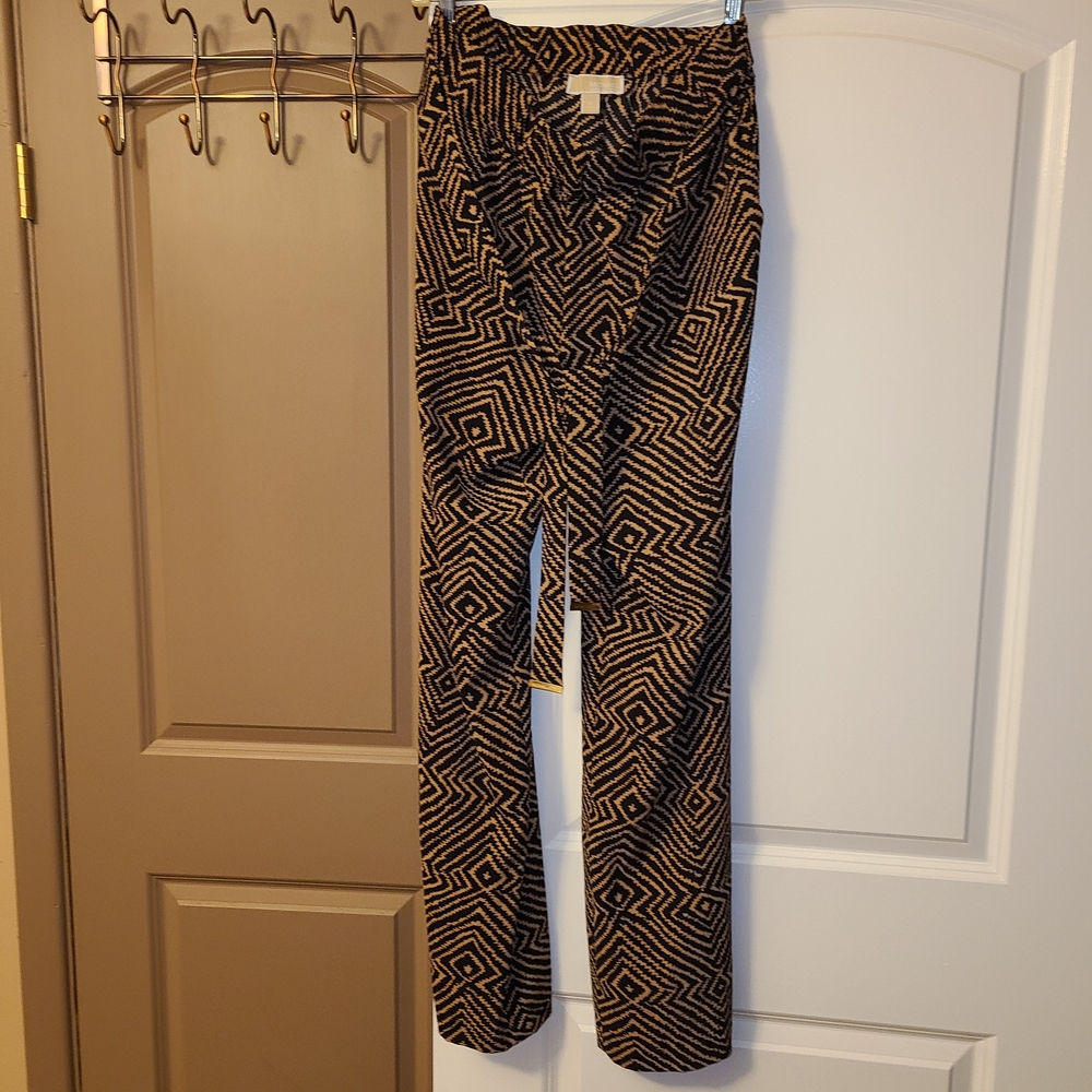 Michael Kors Black and Gold Geometric Pants With Tie Belt Size M